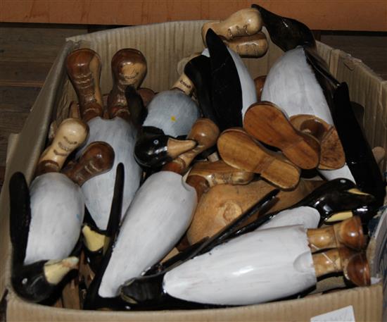 Carved wooden penguins, etc